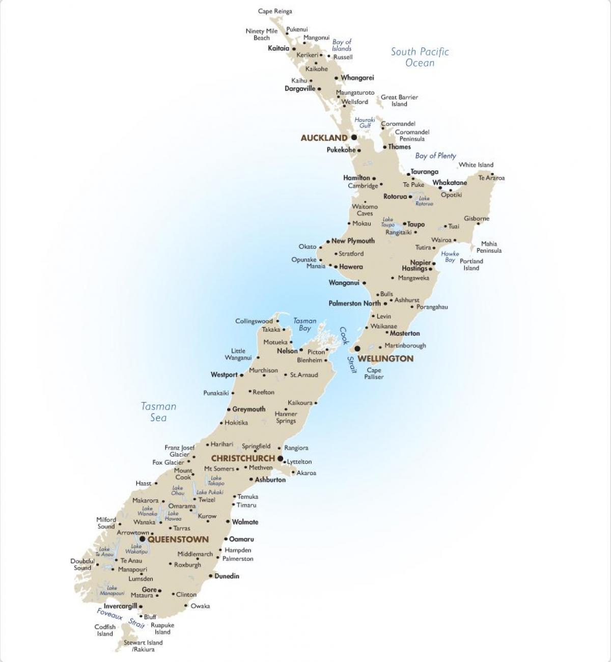 мапа Новог Зеланда са великих градова