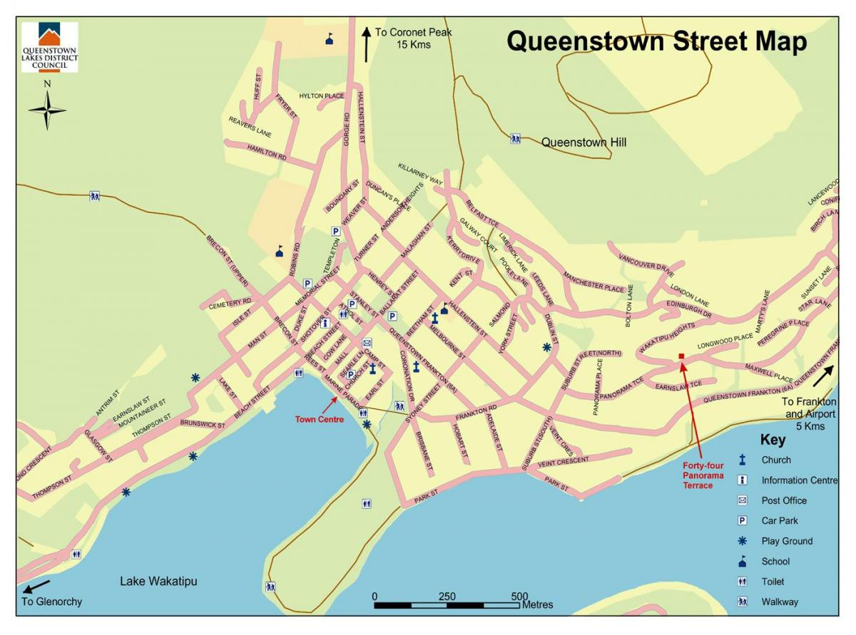 карта улицама града квинстаун Нови Зеланд