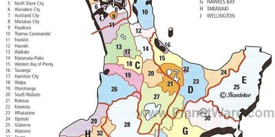 Мапа Новог Зеланда Северно острво и подручја